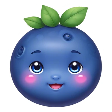 Cute Kawaii Blueberry, small and chubby, deep blue-purple with a tiny leafy crown, bright sparkling eyes, a soft round body, cute blushing cheeks, full of berry sweetness! sticker