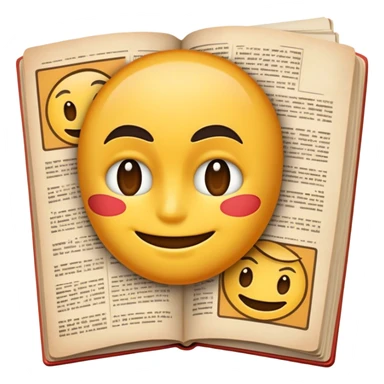 vintage-inspired emoji representing comic books and graphic novels as a storytelling art form. a large, open comic book with pages filled with classic American comic book panels. classic feel of old-school comic books a graphic novel. background transparent. No smiles! sticker