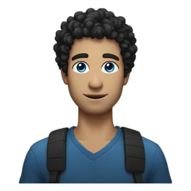 A man with blue eyes and black curly hair sticker