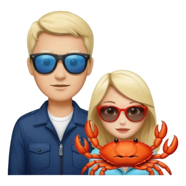 Men and girl Alaska crab are moving wearing a sunglass and 海港薈 sticker