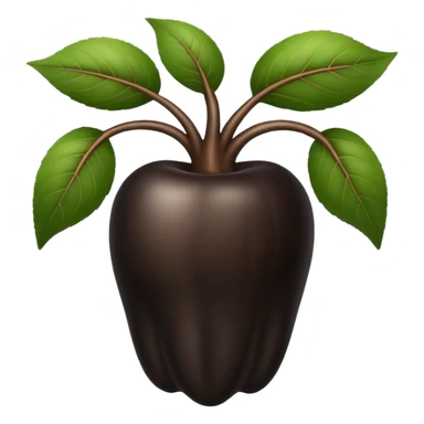 A black ginseng root (heuksam), in Apple iPhone emoji style. Dark brown-black glossy color, subtle texture on the root, elegant curves, vibrant but natural tones, smooth gradients, clean simple shapes, no outlines, slight 3D depth.
 sticker