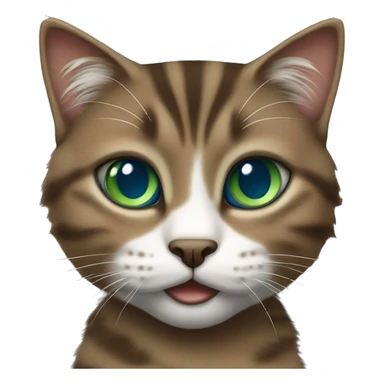 Cheeky fluffy brown tabby cat with white nose and blue green eyes  sticker