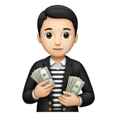 thief with black and white stripe clothes, holding money pack sticker