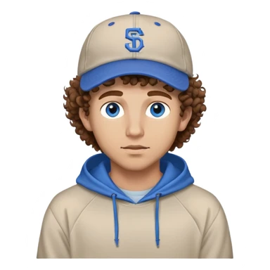 Guy with backward baseball cap and hoodie on and brown curly hair and blue eyes and 5 o clock shadow  sticker