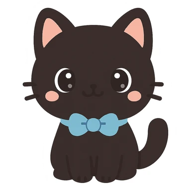 black cat wearing a blue bowtie collar, cute and friendly style sticker