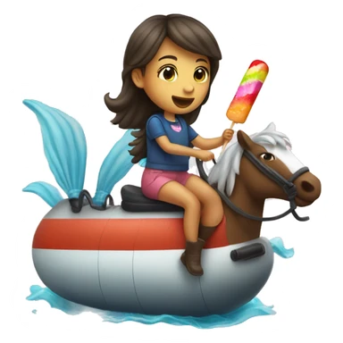 Cute girl riding a horse while on a submarine and eating a popsicle  sticker