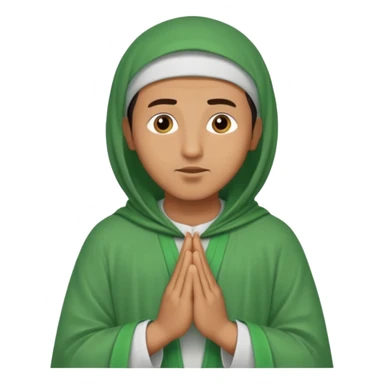 an Algerian man praying, dressed in green with a djellaba sticker