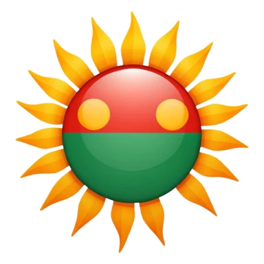 Flag with with red, white and green horizontal flag and an orange/yellow pointed sun in the middle sticker