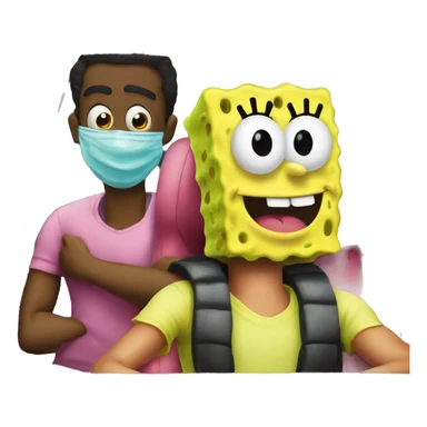 Create spongebob character with a shiesty mask with patrick in the car sticker