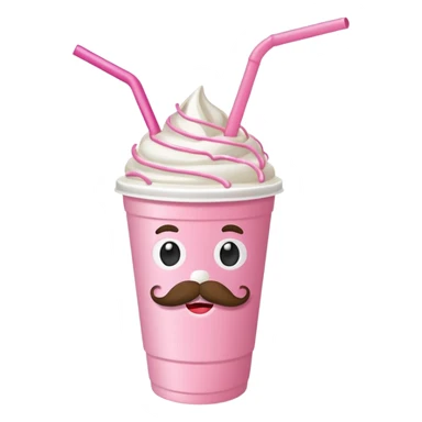 strawberry milkshake in a take-out cup with mustache sticker