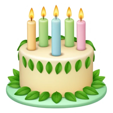 Pastel birthday cake with leaves and candles  sticker