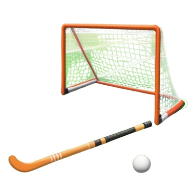 A field hockey stick and ball on a vibrant green grass field, with goalposts and clear field markings in the background. The scene emphasizes the bright, lush grass, highlighting the fast-paced and strategic nature of hockey on a well-maintained pitch. sticker