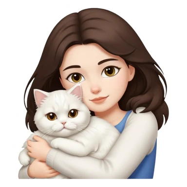 One brunette girl hugging white persian cat sticker