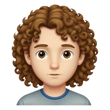 A boy with long curly hair side eyeing sticker