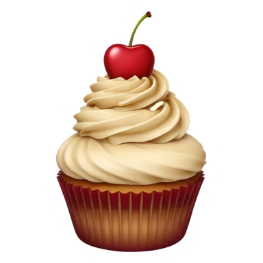 cupcake with beige frosting and a cherry on top sticker