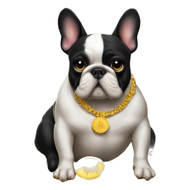 Black-and-tan French bulldog laying on big pile of gold coins sticker
