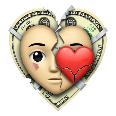 A broken heart glued together by dollars sticker