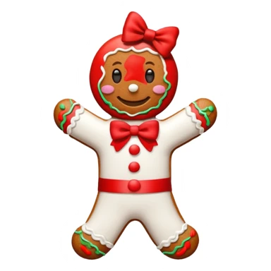 Gingerbread man with a red bow with white logotype "S" sticker