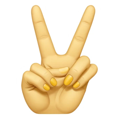 minimalist peace sign hand emoji, yellow, cartoon, two fingers sticker