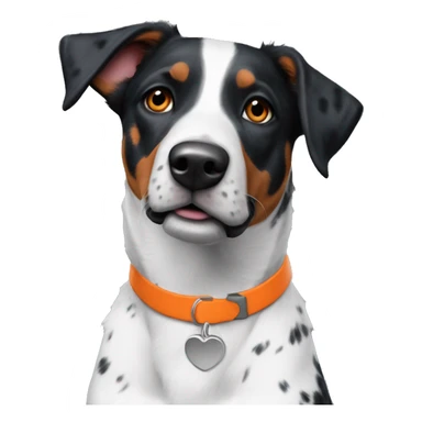 Black and white Blue heeler pointer mix floppy ears orange collar sticker