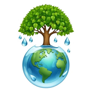 An icon featuring a tree, a recycling symbol, and a globe, representing ecology. The design includes green leaves, a water droplet, and wildlife, symbolizing the study of ecosystems, sustainability, and environmental protection. Transparent background. sticker