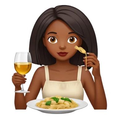 Black girl with straight hair and a glass of wine and eating pasta sticker