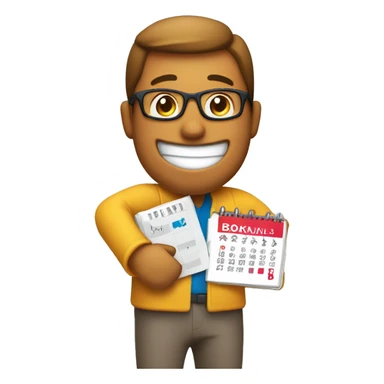 A fun character with booking elements - a person holding a calendar or a “check mark” icon indicating a successful booking. sticker