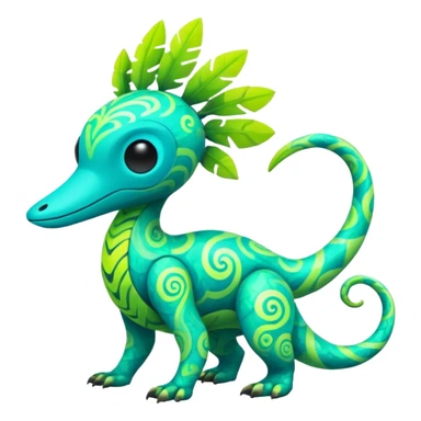 futuristic lush tropical exotic patterned swirly random-colored neon-colored Fakémon-Trico-creature (full body) sticker