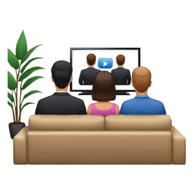 A man and a women photographed from behind, sitting on a sofa and watching the news on TV on a modern flat screen. The setting is a living room. sticker