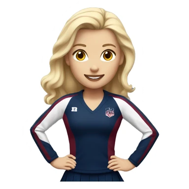cheerleader with blonde hair and a navy blue, white and burgundy uniform sticker