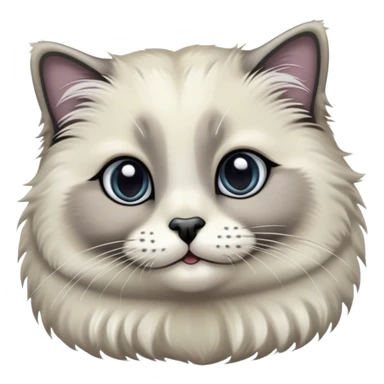 Cinematic Adorable Fluffy Grey Seal Ragdoll Cat Portrait Emoji, Head tilted cutely with big, sparkling eyes, soft grey fur with darker seal points on the ears, face, and paws, Simplified yet irresistibly adorable features, highly detailed, glowing with a soft, warm glow, high shine, affectionate and playful, stylized with a touch of whimsy, bright and endearing, soft glowing outline, capturing the essence of a curious and loving kitten, so cute it feels like it could leap out of the screen and snuggle up for a cuddle! sticker