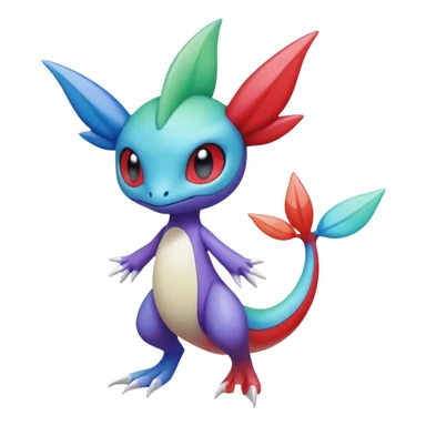 Purple-red-blue-white-gradients Meloetta-Larvitar-Axew-Grovyle-Pokémon-Fakémon-hybrid-fusion-creature sticker