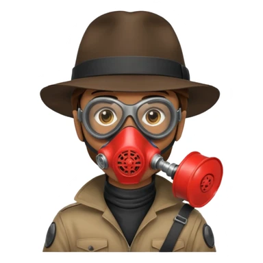 Male Hacker with a fedora with brown hair wearing a gasmask sticker