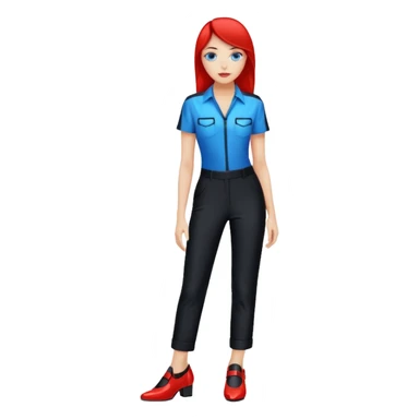  Cette femme aux yeux bleus, porte une chemise rouge, un pantalon noir, des chaussures noirs, style Tron.  sticker