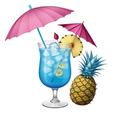 blue tropical cocktail with hibiscus, pineapple, and tiny pastel paper umbrella garnishes sticker