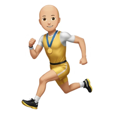 one punch man picking running a marathon with gold medal sticker