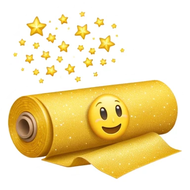 simple composition of a sparkle emoji in foreground with only a roll of patterned fabric behind it, nothing else sticker
