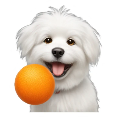 White fluffy dog with orange ball in its mouth sticker