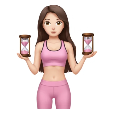 white brunette girl long hair with hazel eyes in light pink workout with hourglass figure sticker