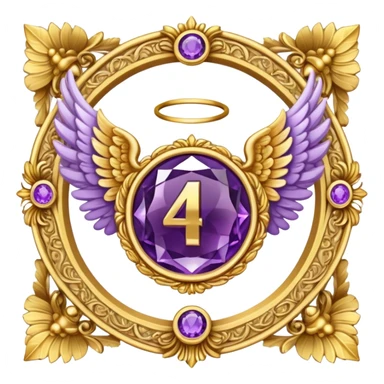 4th place award Number in frame decorated with golden angel  wings and amethyst  stone sticker