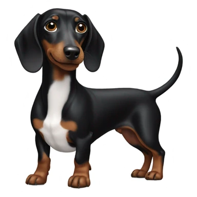 Black weiner dog with white chest sticker