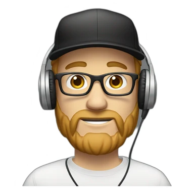 scruffy white man in a backwards baseball black hat and rectangle glasses wearing headphones with microphone - light brown hair sticker