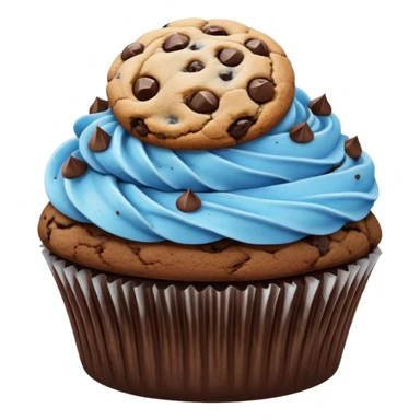 Chocolate cupcake with white and blue mixed frosting with a chocolate chip cookie on top  sticker