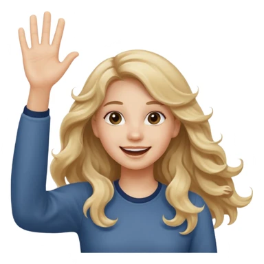 18 year old girl with long wavy dirty blonde hair waving cheerful expression sticker