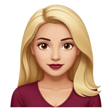Puerto Rican actress Linette Torres with warm light skin, attractive elegant features, expressive eyes, well-defined eyebrows, straight nose, friendly smile, long blonde hair, wearing a fashionable burgundy top sticker