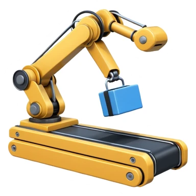 robot arm which is picking blue block on conveyor belt sticker