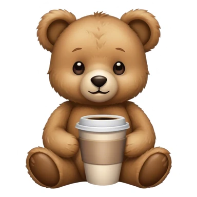 Taking a picture of a teddy bear sitting with coffee sticker