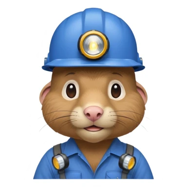 a mole rat, blue helmet, headlamp, worker cloth sticker
