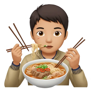 can you generate me a avatar of a male eating a bowl of pho? make it more anime. Make the person slurping on the noodles. only one pair of chopsticks sticker