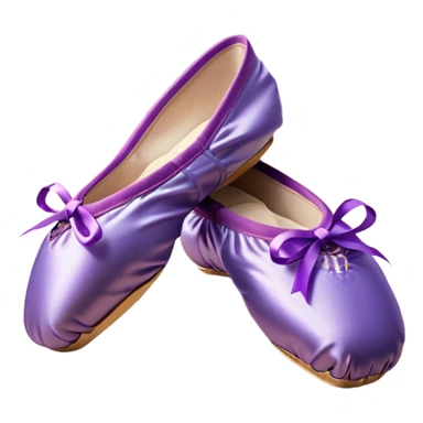 cinematic-realistic-ballet-shoes,-soft-satin-purple-pointe-shoes-with-delicate-ribbons,-resting-gently-on-a-polished-wooden-floor,-subtle-creases-in-the-fabric,-glowing-under-the-warm-golden-light-of-a-rehearsal-studio,-evoking-ele sticker